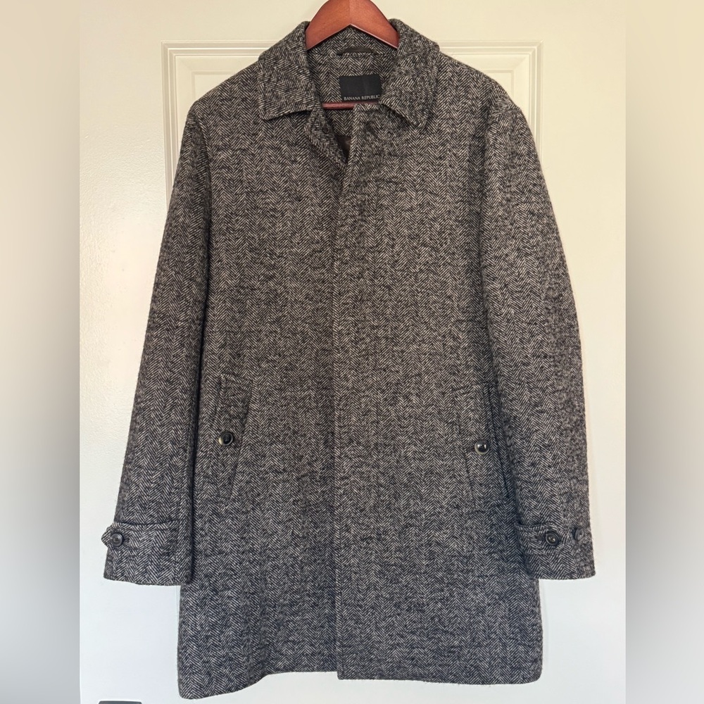 Banana Republic BR Carcoat Overcoat Topcoat Brown Herringbone Wool
